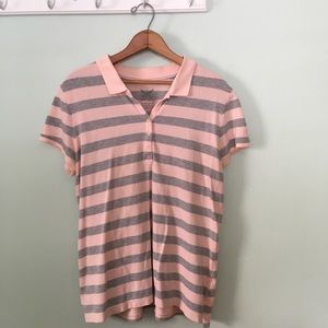Faded Glory pink and gray striped polo